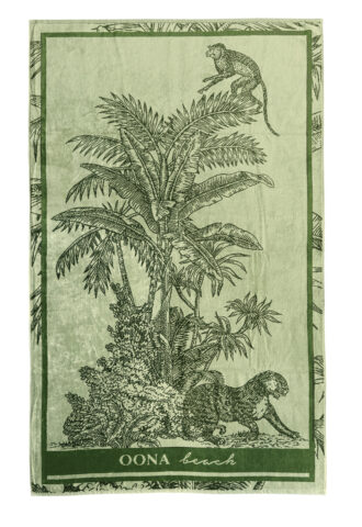 Serviette vert imprimée singes et palmiers OONA Beach.