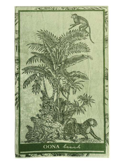 Serviette vert imprimée singes et palmiers OONA Beach.