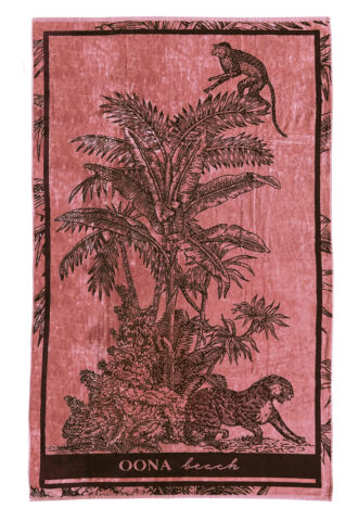 Serviette rose avec illustration jungle.