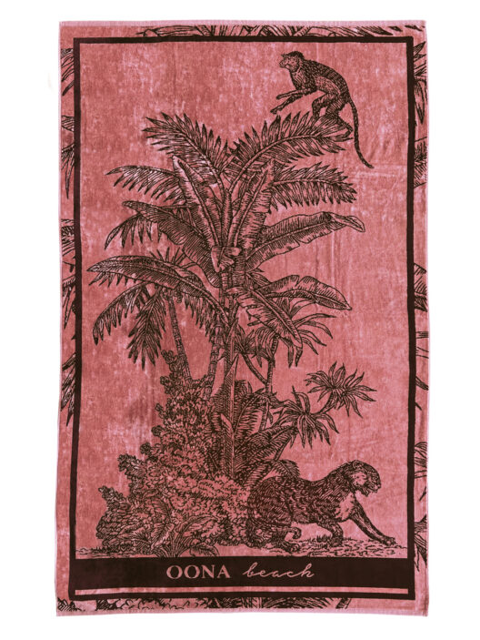 Serviette rose avec illustration jungle.