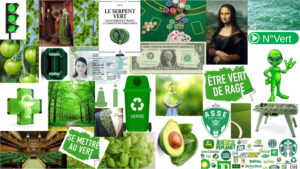 Collage d'objets verts et phares de culture.